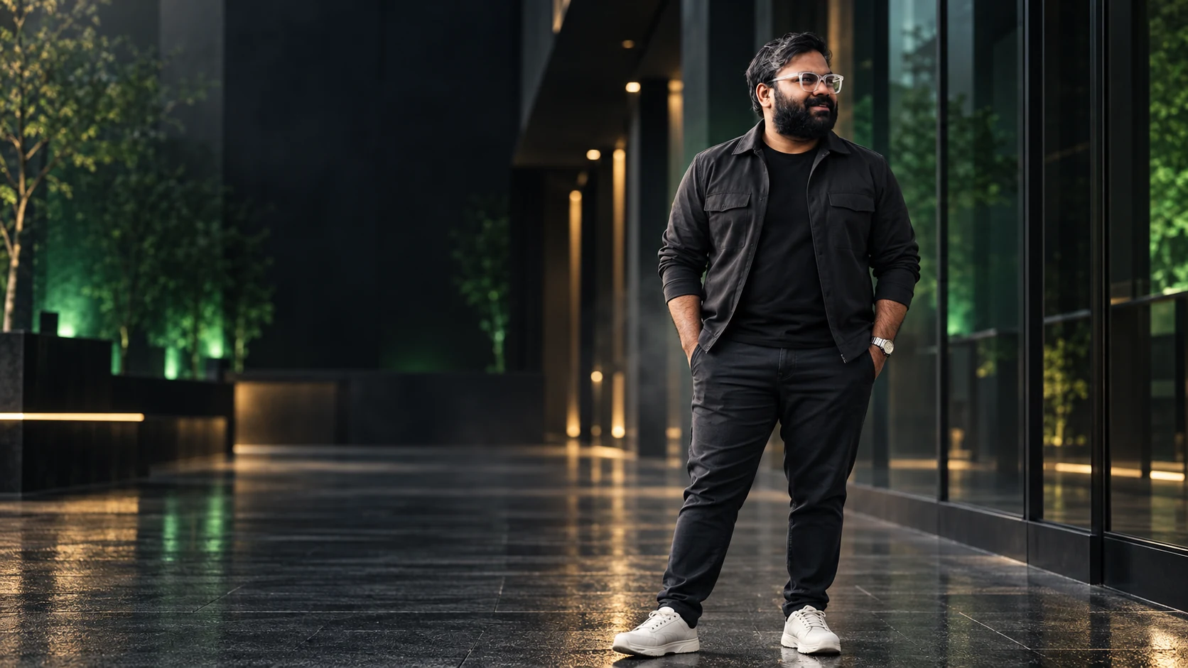 Editorial portrait of Sai Srinivas in a modern technology workspace